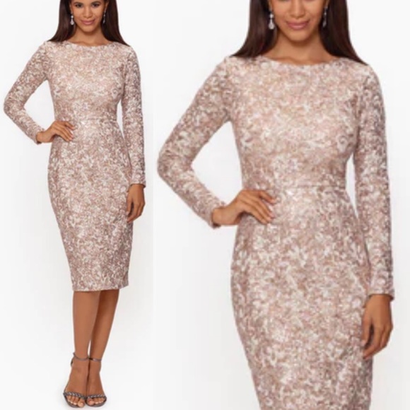 Xscape Dresses & Skirts - XSCAPE
Midi shimmer Lace Long Sleeve cocktail prom wedding Dress Size 12